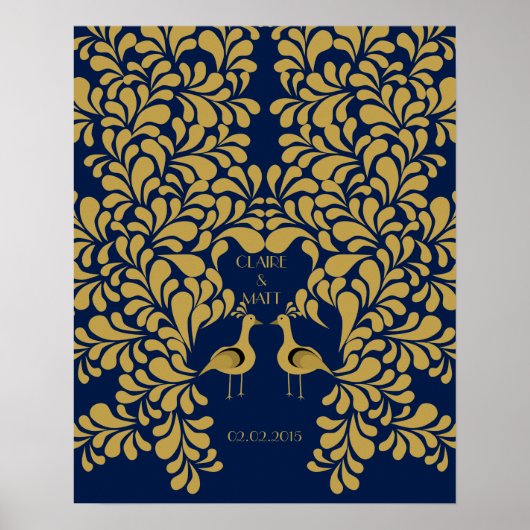 Peacock Art Deco bruiloft ondertekening gastenboek Poster (Voorkant)