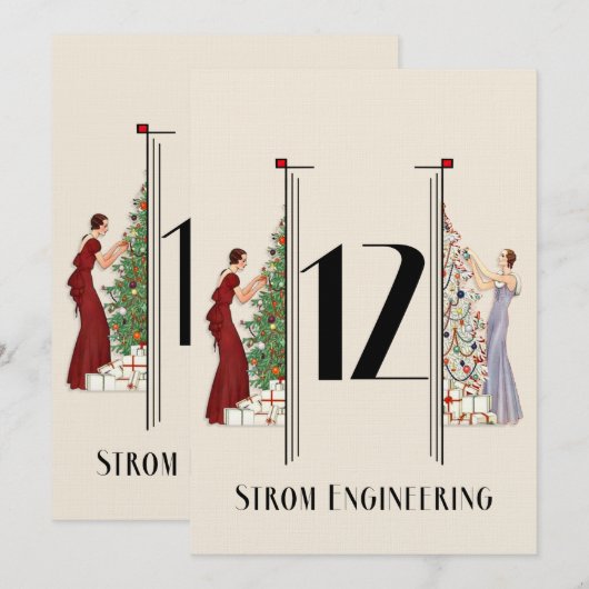 Peacock Art Deco Flair kersttafel nummer 12 Kaart (Voorkant / Achterkant)