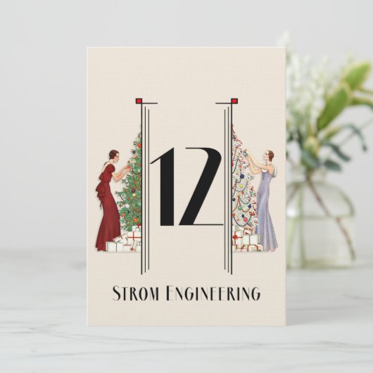 Peacock Art Deco Flair kersttafel nummer 12 Kaart (Staand voorkant)