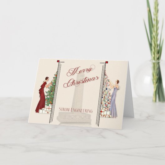 Peacock Art Deco Flair Vrolijk Kerstfeest Feestdagen Kaart (Voorkant)