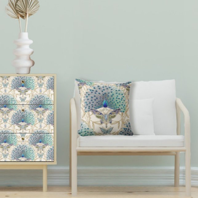 Peacock Art Deco Nouveau Vlinder Elegant Goud Kussen (Creator heeft geüpload)