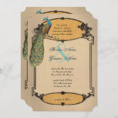  Peacock Art Deco Playbill Weddenschap Kaart (Voorkant / Achterkant)