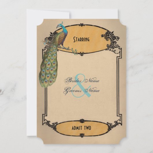  Peacock Art Deco Playbill Weddenschap Kaart (Achterkant)