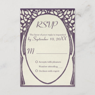 Peacock art deco violet en ivoor WEDDING rsvp Kaartje