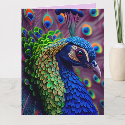 PEACOCK ART GROOT VERJAARDAG WENSKAART BEDANKKAART (Voorkant)
