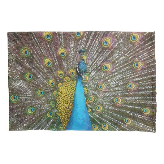 Peacock Art in Turquoise, Blues en Goud Kussensloop (Voorkant)