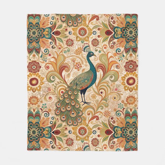Peacock Art Morris Style Fleece Deken (Voorkant)