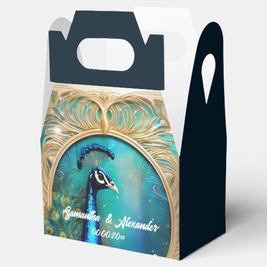 Peacock art nouvea gouden lijst luxe vogelbruiloft bedankdoosjes (Geopend)