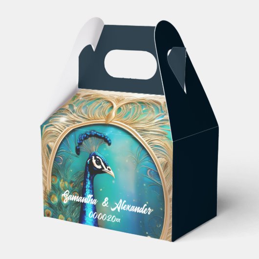 Peacock art nouvea gouden lijst luxe vogelbruiloft bedankdoosjes (Voorkant Zijde)
