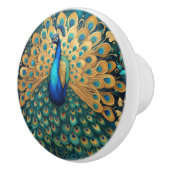 Peacock Art Nouveau Art Deco Turquoise & Goud Keramische Knop (Rechts)