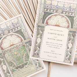 Peacock Art Nouveau bruiloft Kaart