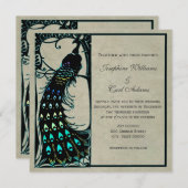 Peacock Art Nouveau bruiloft uitnodigingen (Voorkant / Achterkant)