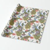 Peacock Art Nouveau Floral Pattern Cadeaupapier (Uitgerold)