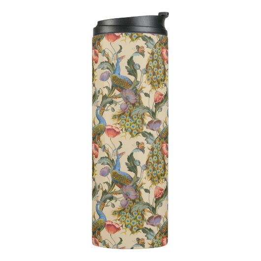 Peacock Art Nouveau Floral Pattern Thermosbeker (Gedraaid links)