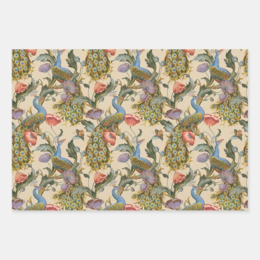 Peacock Art Nouveau Floral Pattern Wrapping Paper (Voorkant)