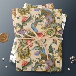 Peacock Art Nouveau Floral Pattern Wrapping Paper