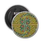 Peacock Art Nouveau Stijl rond ingewikkeld ontwerp Button Flesopener (Voorkant)