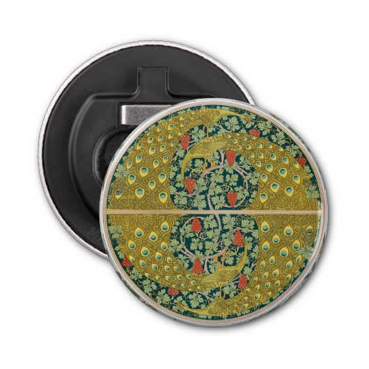 Peacock Art Nouveau Stijl rond ingewikkeld ontwerp Button Flesopener (Voorkant)