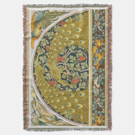 Peacock Art Nouveau Stijl rond ingewikkeld ontwerp Deken (Voorkant Verticaal)