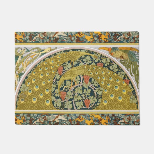 Peacock Art Nouveau Stijl rond ingewikkeld ontwerp Deurmat (Voorkant)