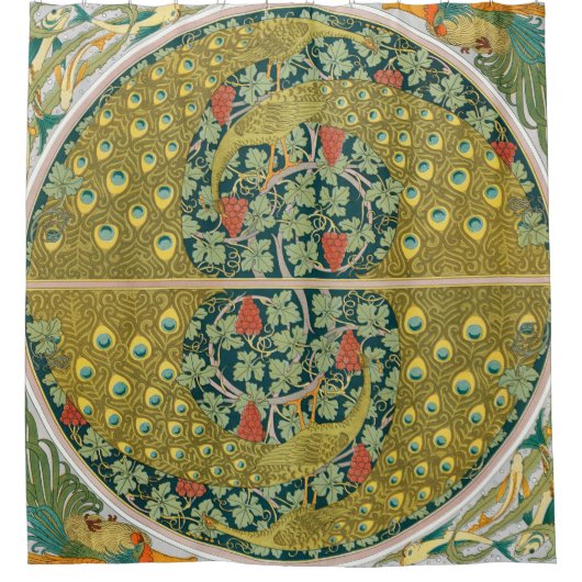 Peacock Art Nouveau Stijl rond ingewikkeld ontwerp Douchegordijn (Voorkant)