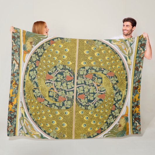 Peacock Art Nouveau Stijl rond ingewikkeld ontwerp Fleece Deken (In situ)