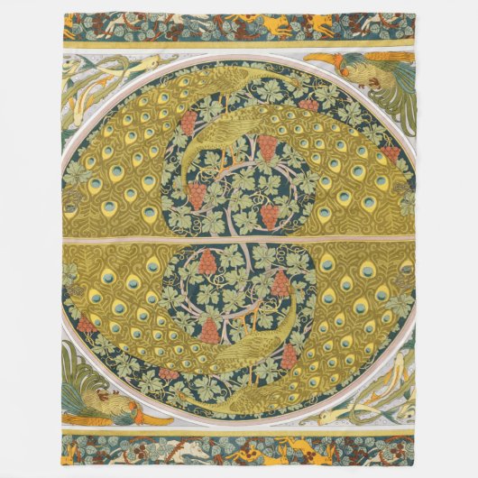 Peacock Art Nouveau Stijl rond ingewikkeld ontwerp Fleece Deken (Voorkant)
