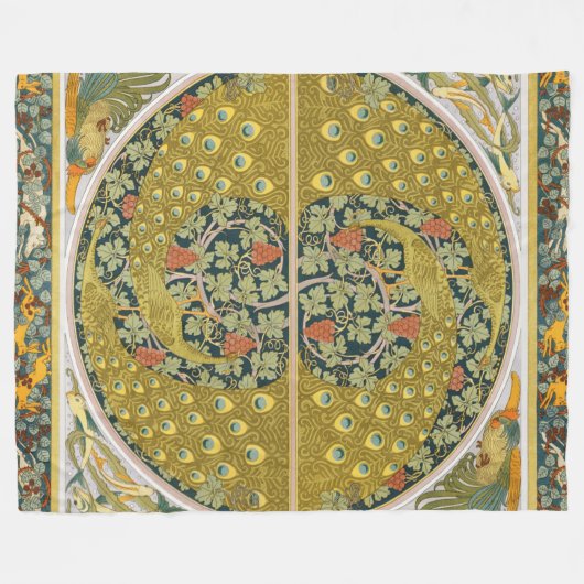 Peacock Art Nouveau Stijl rond ingewikkeld ontwerp Fleece Deken (Voorkant (Horizontaal))