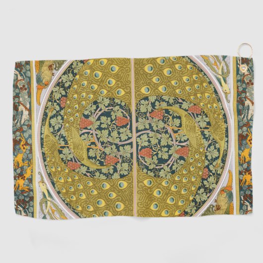 Peacock Art Nouveau Stijl rond ingewikkeld ontwerp Golfhanddoek (Horizontaal)