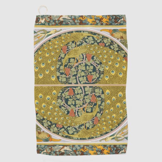 Peacock Art Nouveau Stijl rond ingewikkeld ontwerp Golfhanddoek (Voorkant)
