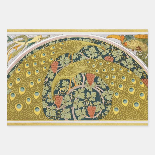 Peacock Art Nouveau Stijl rond ingewikkeld ontwerp Inpakpapier Vel (Voorkant 3)