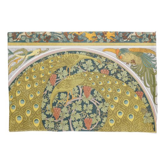Peacock Art Nouveau Stijl rond ingewikkeld ontwerp Kussensloop (Voorkant)
