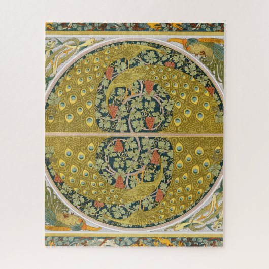 Peacock Art Nouveau Stijl rond ingewikkeld ontwerp Legpuzzel (Verticaal)