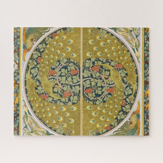 Peacock Art Nouveau Stijl rond ingewikkeld ontwerp Legpuzzel (Horizontaal)