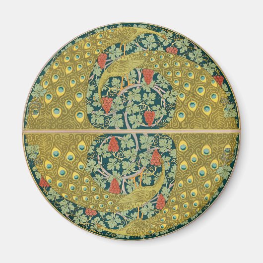 Peacock Art Nouveau Stijl rond ingewikkeld ontwerp Magneet (Voorkant)