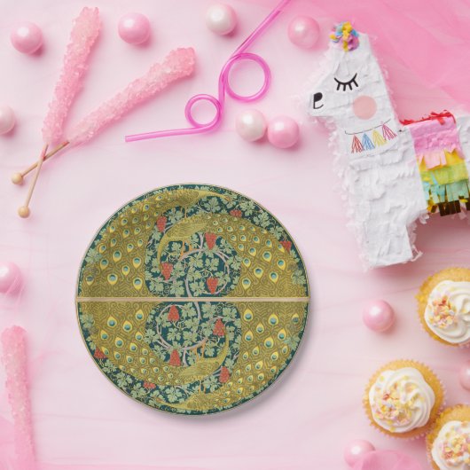 Peacock Art Nouveau Stijl rond ingewikkeld ontwerp Papieren Bordje (Feest)