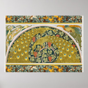 Peacock Art Nouveau Stijl rond ingewikkeld ontwerp Poster