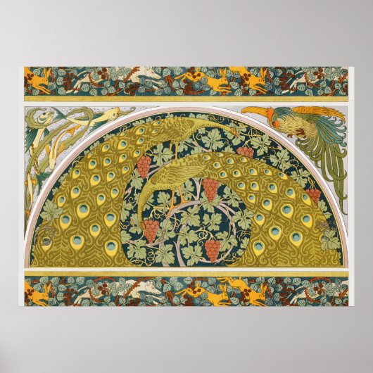 Peacock Art Nouveau Stijl rond ingewikkeld ontwerp Poster (Voorkant)