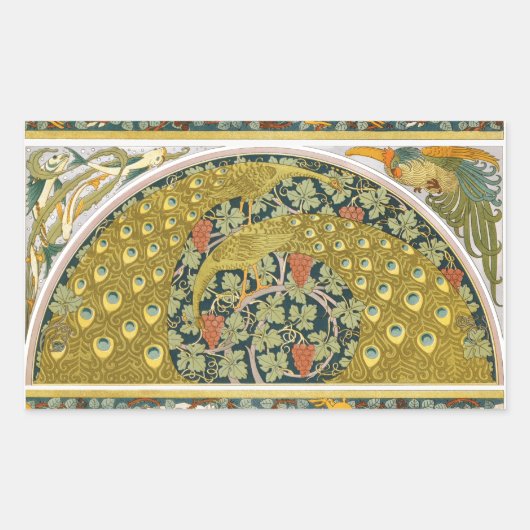 Peacock Art Nouveau Stijl rond ingewikkeld ontwerp Rechthoekige Sticker (Voorkant)