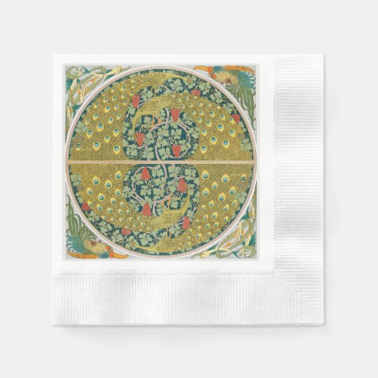 Peacock Art Nouveau Stijl rond ingewikkeld ontwerp Servet (Voorkant)