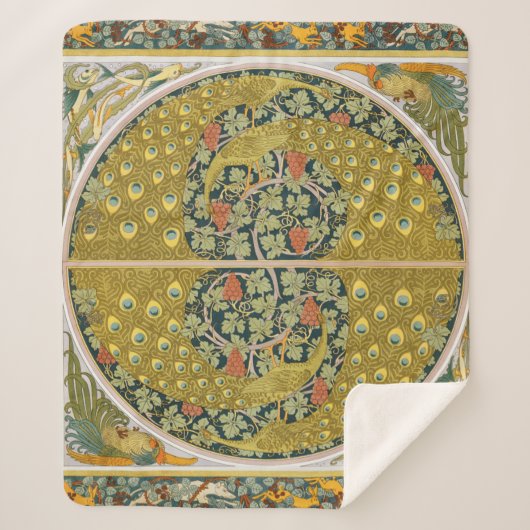 Peacock Art Nouveau Stijl rond ingewikkeld ontwerp Sherpa Deken (Voorkant)