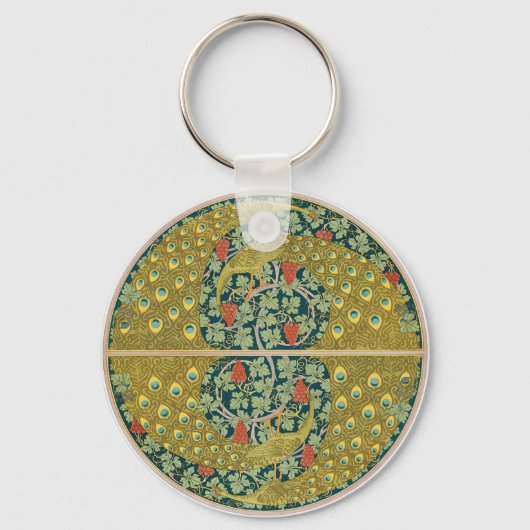 Peacock Art Nouveau Stijl rond ingewikkeld ontwerp Sleutelhanger (Voorkant)