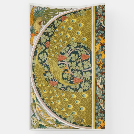 Peacock Art Nouveau Stijl rond ingewikkeld ontwerp Spandoek (Verticaal)