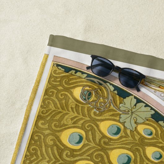 Peacock Art Nouveau Stijl rond ingewikkeld ontwerp Strandlaken (In situ)