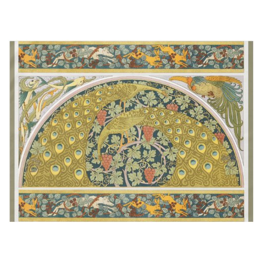 Peacock Art Nouveau Stijl rond ingewikkeld ontwerp Tafelkleed (Voorkant (Horizontaal))