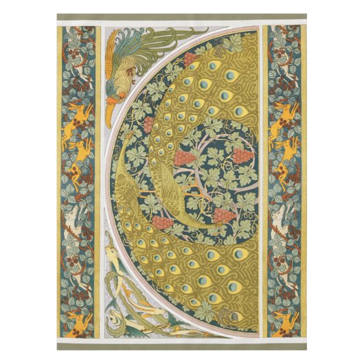 Peacock Art Nouveau Stijl rond ingewikkeld ontwerp Tafelkleed (Voorkant)