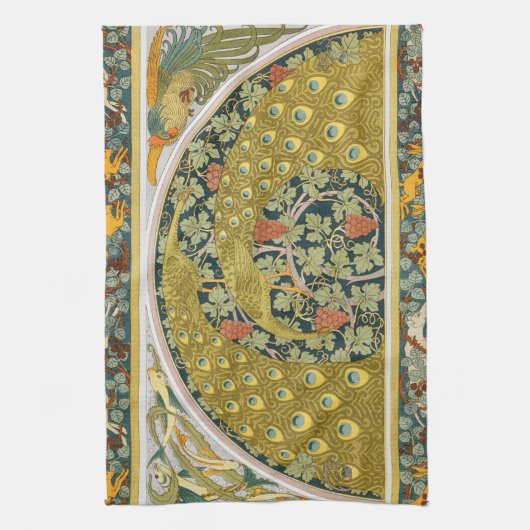 Peacock Art Nouveau Stijl rond ingewikkeld ontwerp Theedoek (Verticaal)