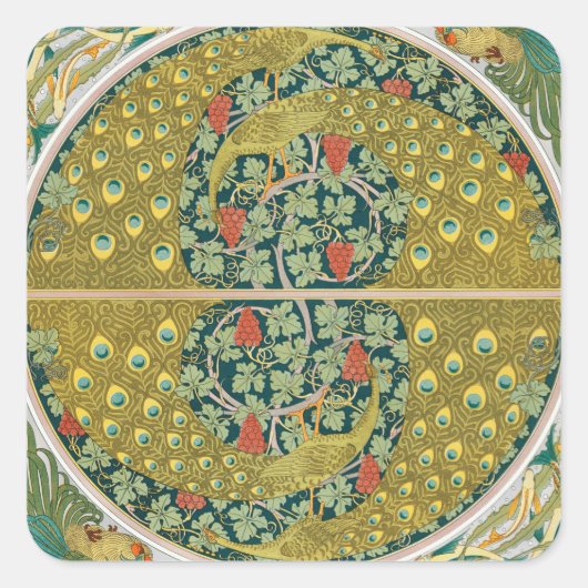 Peacock Art Nouveau Stijl rond ingewikkeld ontwerp Vierkante Sticker (Voorkant)
