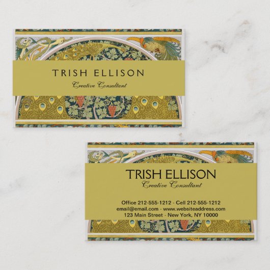 Peacock Art Nouveau Stijl rond ingewikkeld ontwerp Visitekaartje (Voorkant / Achterkant)