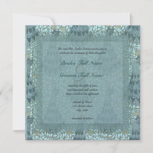 Peacock Art Nouveau Wedding Invitations Kaart (Voorkant)